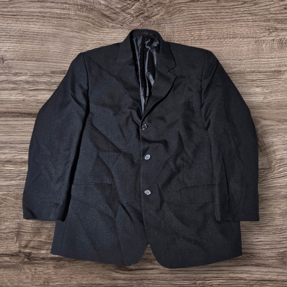 70s Leonardi Milan Italy Sport Coat Blazer 42R Wool Feel Jacket Dark Gray Vintag